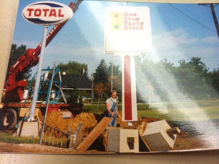 One Stop Party Store - The Sign Going Up - Probably 1970S (newer photo)